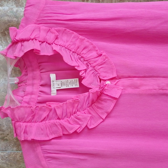 NWT Jcrew neon pink ruffle neck blouse - Picture 2 of 5